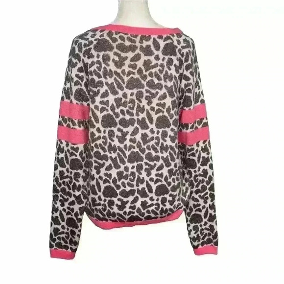 Juicy Couture Womens M Metallic Leopard Print Pullover Sweater Pink Logo Gray - Picture 3 of 9